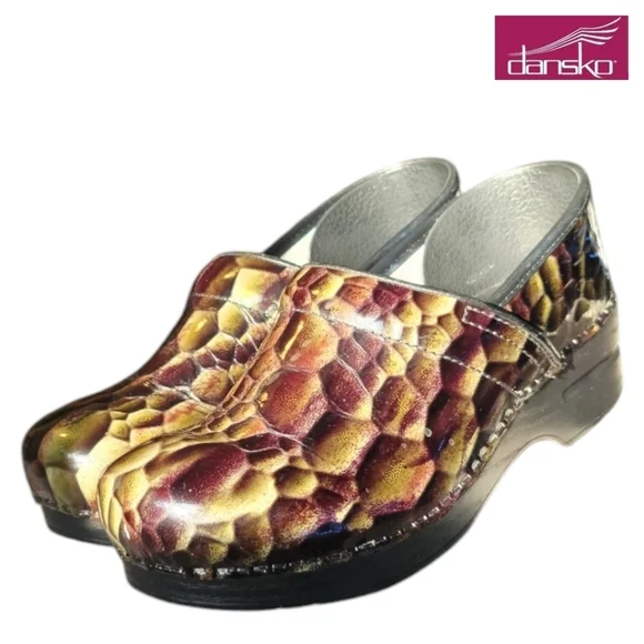 DANSKO Professional Tiger’s Eye Snakeskin Emerald Green Clogs Slip On Size 9.5 - Picture 6 of 7